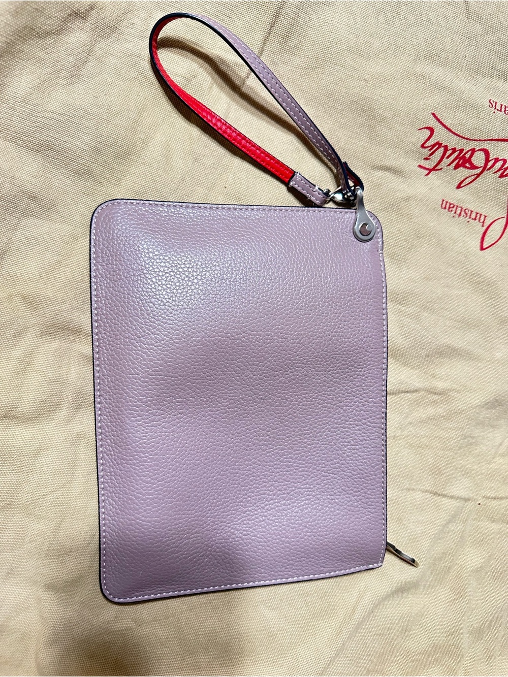Christian Louboutin Large Cabata Tote Bag with Matching Pouch Beige/Taupe & Red - Picture 8 of 9